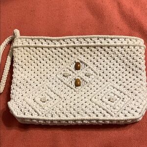 Macramé Clutch wood accents 10x7 inch
